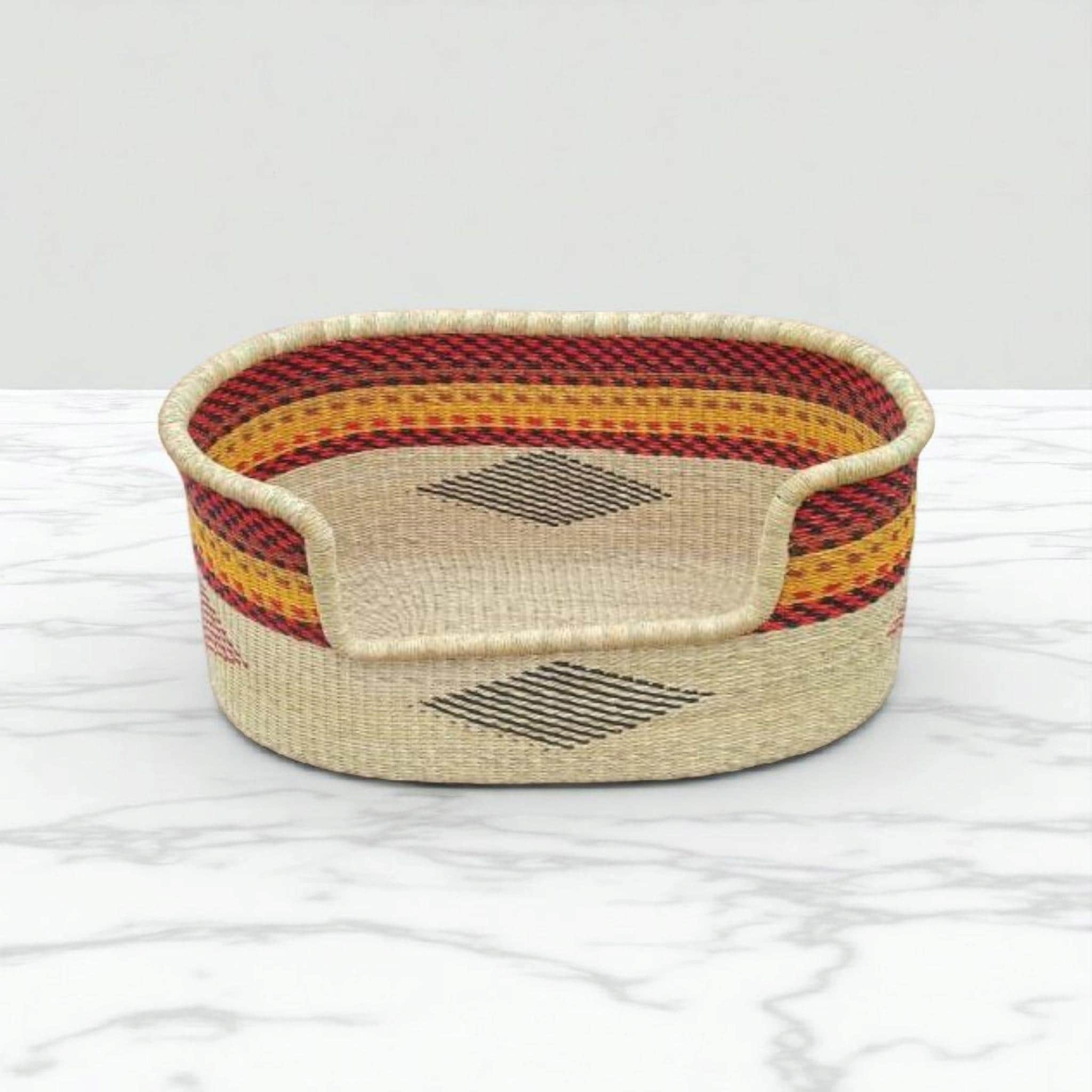 Dog Bed,Wicker Basket for Dog,Large Dog Bed with Pad, African Pet Bed,Bolga Puppy Bed, Handmade Dog Bed,Ghana Straw Basket, Bolga Basket
