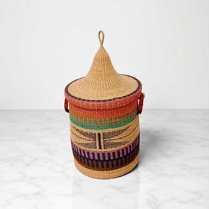 Large Laundry Basket,African Basket for Clothes,Storage Basket with Lid,Woven Basket,Rattan Hamper Basket with Handles,Bolaga Woven Basket