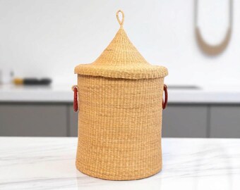 手作りの蓋付き編みかご：アフリカのボヘミアン風インテリア - Etsy 日本
