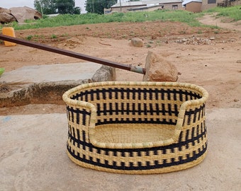 Woven Dog Basket Bed,Bolga Basket for Dog,Straw Dog Basket with Cushion,African Basket,Wicker Puppy Bed,Rattan Handmade Dog Basket