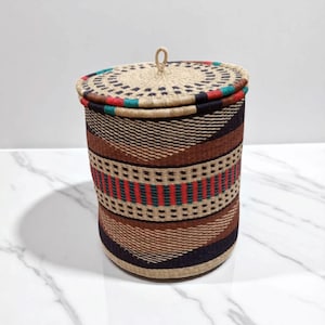 Extra Large Laundry Basket,African Basket for Clothes,Storage Basket with Lid,Rattan Hamper Basket with Handles,Ghana Basket for Storage,