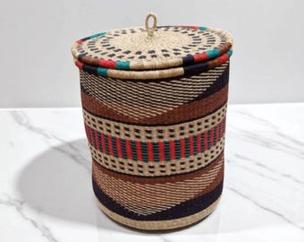 アフリカ特大編みかご、セネガルランドリーバスケット/ハンパー、収納