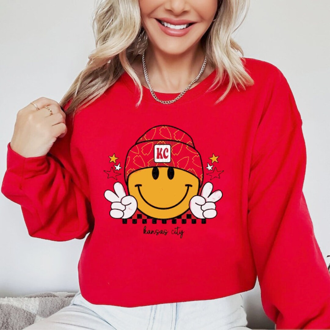 KC Smiley Face Shirt KC Football Sweatshirt Chiefs Shirt Mahomes Shirt