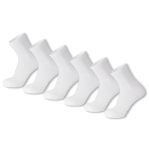 May include: Six pairs of white ankle socks. The socks are made of a soft, breathable fabric and are perfect for everyday wear.