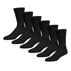 May include: Six pairs of black crew socks. The socks are made of a soft, comfortable material and are perfect for everyday wear.