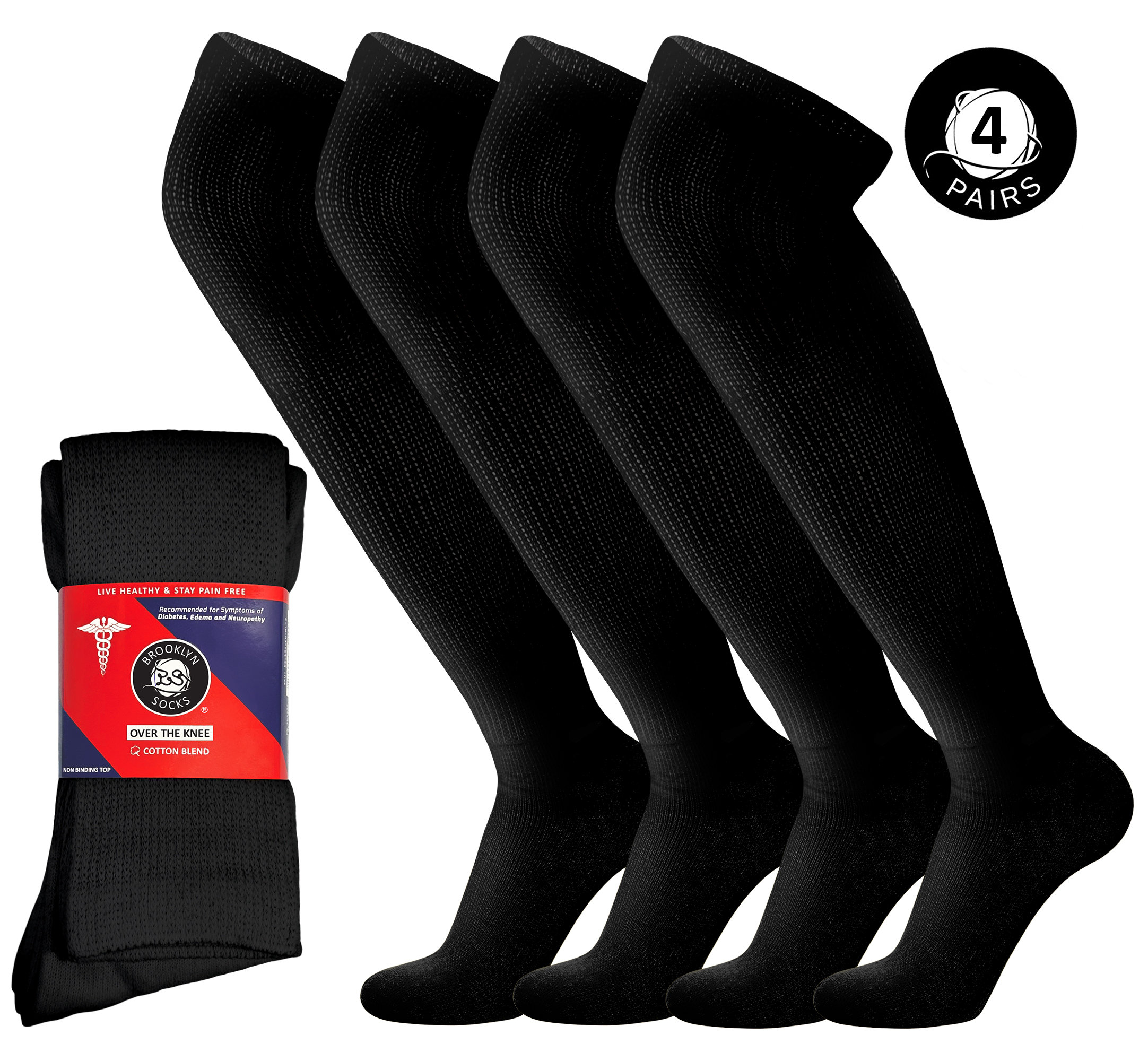 4 Pairs of Diabetic Over the Knee Cotton Socks