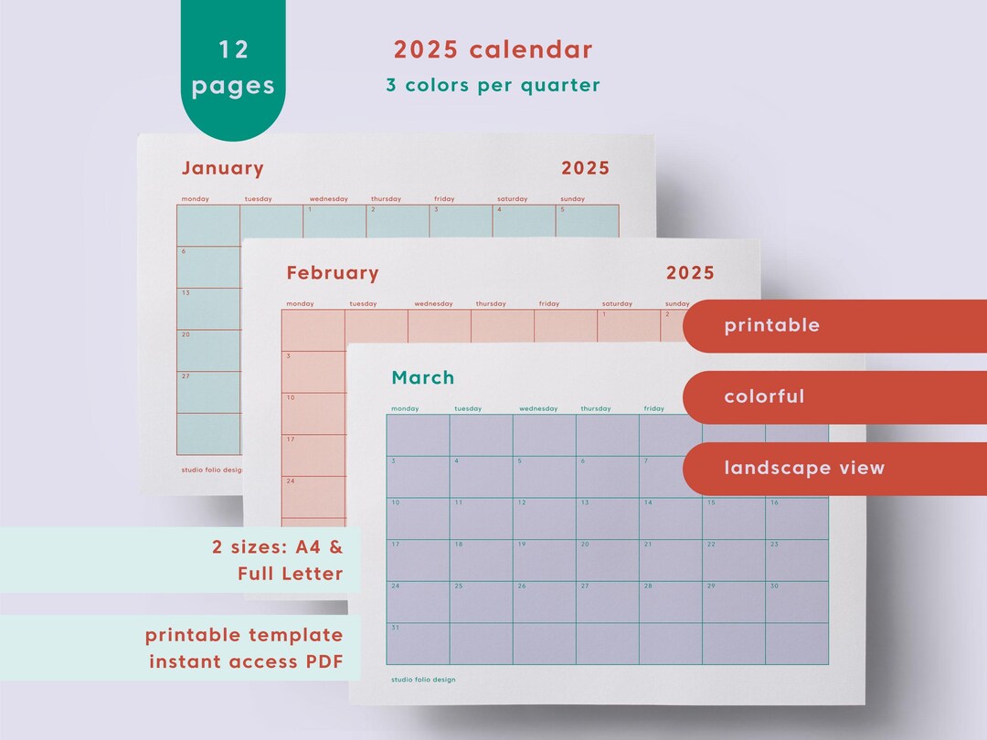 2025 Monthly Planner Printable Calendar 2025 Minimalist Colorful ...