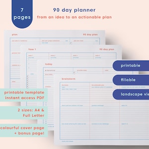 90 Day Planner Printable: Goal Plan Template  - A4 - Full Letter - Digital Download