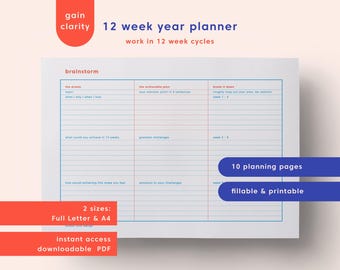 12 Week Year Planner: Undated Goal Setting Template (A4/Letter PDF Downloadable)