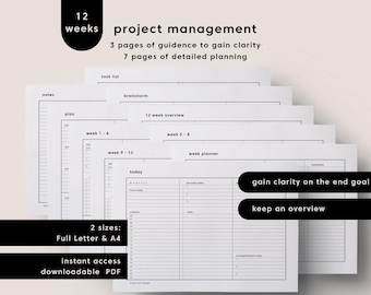 12-Week Project Management Planner: Printable Goal Tracker (Digital Download)