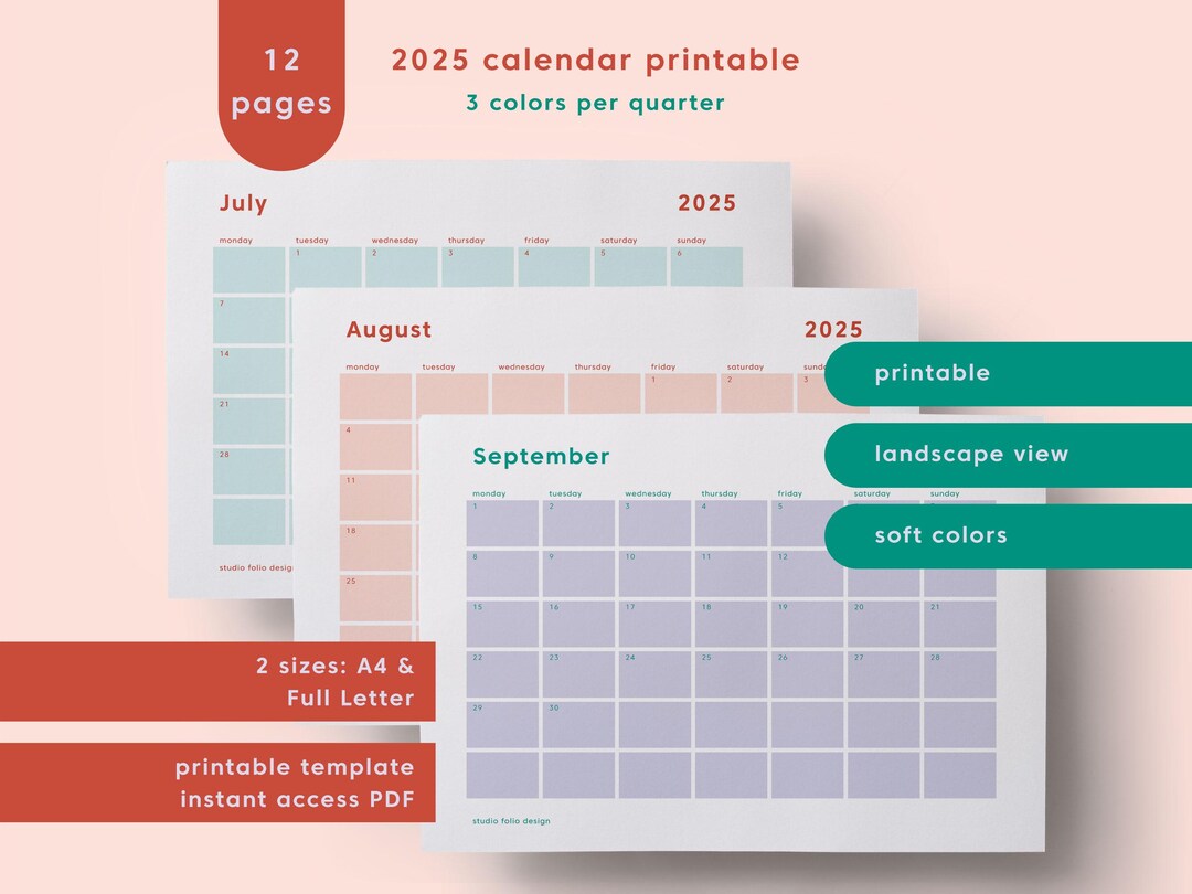 2025 Printable Monthly Calendar: Minimalist Design - A4 - Full Letter ...