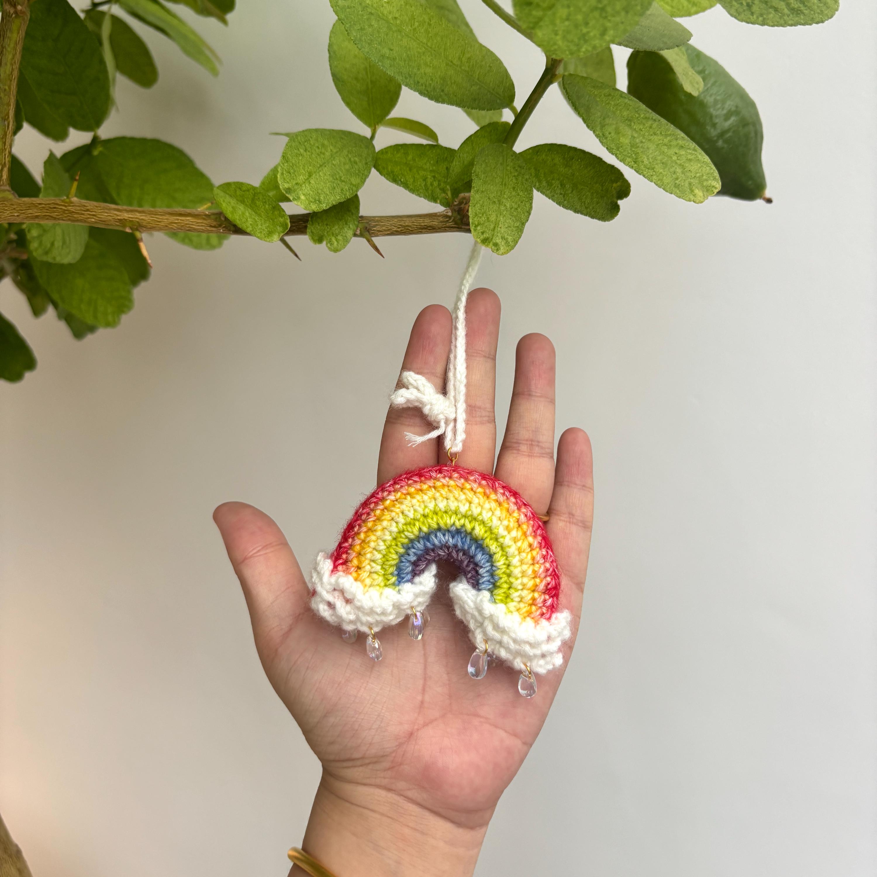 Hanging Rainbow  Crochet for Rear View Mirror ,Rainbow Crochet Pattern Car Pendant,DIY Car Accessories Decorations