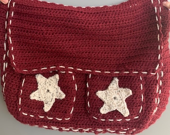 Crochet Star Burgundy Messenger Bag