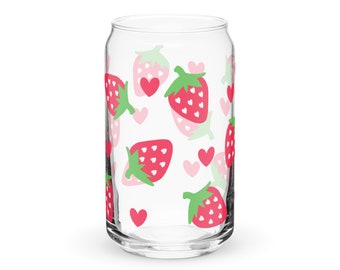 Strawberry + Hearts Can-shaped glass, Coffee glass, Valentines