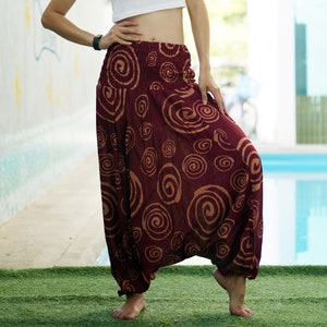 Red Harem Pants Hippie pants  Baggy stretchy pants Flower Printed Yoga Pants Boho Pants Unisex DB021