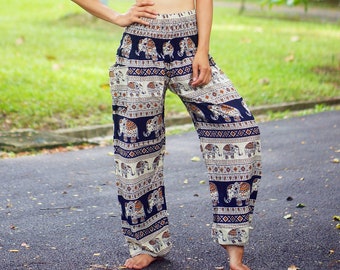 Blue Elephant Aladdin Pants: Bohemian Rayon Hippie Yoga Trousers