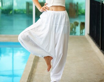 White Solid Harem Pants Hippie pants Bohemian Baggy stretchy pants Wide Leg Yoga Pants Boho Pants Unisex