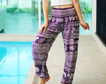 Blue Elephant Aladdin Pants Bohemian Hippie pants  Baggy stretchy trousers Yoga Dance Pants Boho Yoga Pants Unisex