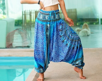 Blue Tribal Chakras Harem Pants & Jumpsuit Women Bohemian Hippie pants  Baggy stretchy trousers Yoga Dance Pants Boho Yoga Pants Unisex