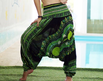 Green Dashiki  Harem Pants & Jumpsuit Women Bohemian Hippie pants  Baggy stretchy trousers Yoga Dance Pants Boho Yoga Pants Unisex