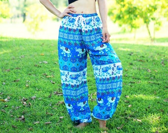 Blue Elephant Pants Bohemian Hippie pants  Baggy stretchy trousers Yoga Dance Pants Boho Yoga Pants Unisex E76822