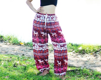 Pink Elephant Pants Bohemian Hippie pants  Baggy stretchy trousers Yoga Dance Pants Boho Yoga Pants Unisex E76823