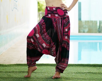 Pink Dashiki  Harem Pants & Jumpsuit Women Bohemian Hippie pants  Baggy stretchy trousers Yoga Dance Pants Boho Yoga Pants Unisex