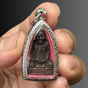 LP Kuay Brass Amulet Pendant: Thai Buddha Yantra Talisman