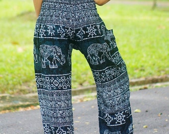 Black Marble Elephant Aladdin Women Pants Bohemian Hippie pants  Baggy Stretchy trousers Yoga Dance Pants Boho Yoga Pants M810