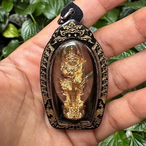 Sacred Thai Lord Vessavana Amulet Pendant with Case - Thao Wessuwan Talisman for Protection, Wealth, Prosperity, and Evil Warding