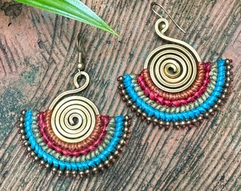 Boho Macrame Dangle Earrings: Tribal Mandala, Woven Hippie Style