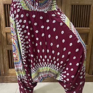 Red Floral Mandalas Jumpsuit & Harem Pants Hippie pants  Baggy stretchy pants Flower Printed Wide Leg Yoga Pants Boho Pants MB607