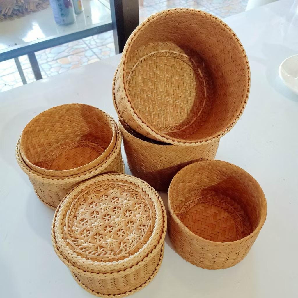 Thai Handcrafted Sticky Rice Container: Dok Mai Pikun Design (5-7 Inch ...