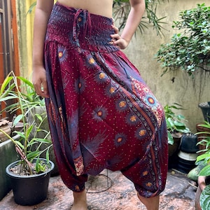 Peacock Eyes Harem Pants & Jumpsuit Hippie pants  Baggy stretchy pants  Printed Yoga Pants Boho Bohemian Yoga Pants Unisex in Red SJ07