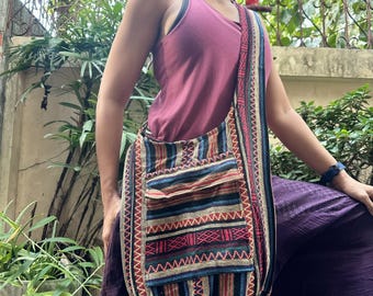 Bolso bandolera de algodón tailandés hecho a mano: Bolso estilo boho étnico Y82