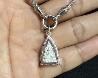 Phra Phuttha Chinnarat Silver Buddha Amulet Pendant Necklace Waterproof Buddhist lucky charm