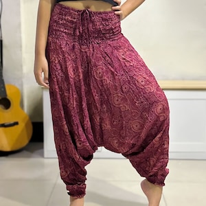 Red Peacock Paisleys Harem Pants Hippie pants  Baggy stretchy pants Flower Printed Yoga Pants Boho Pants Unisex SB028