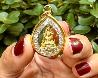 Amuleto tailandés Talismán Buda Chinnarat, hermoso colgante chapado en oro genuino, collar, amuleto, magia sagrada, protección antigua, éxito, vida