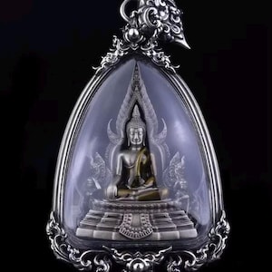 Phra Phuttha Chinnarat Amulet: Thai Buddha Pendant, White Bronze, Spiritual Jewelry