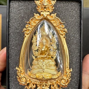 Golden Buddha Naga Guardian Pendant: Thai Buddhist Amulet