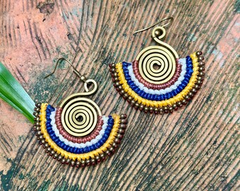 Boho Macrame Dangle Earrings: Tribal Mandala Woven Earrings