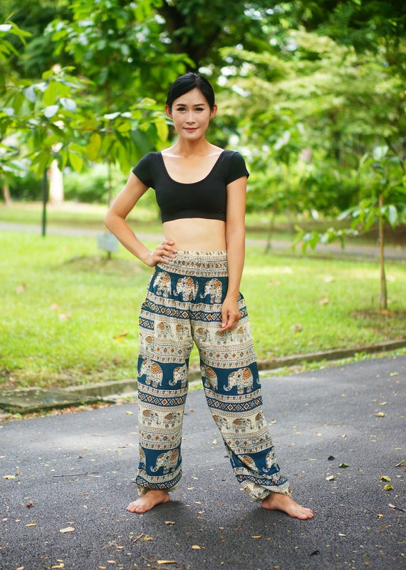 Green Elephant Aladdin Pants Bohemian Hippie pants Baggy stretchy trousers  Yoga Dance Pants Boho Yoga Pants Unisex