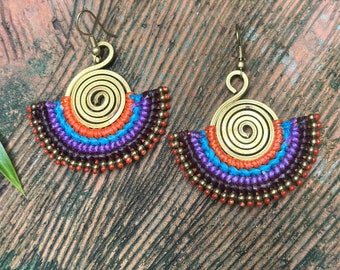 Boho Macrame Dangle Earrings: Tribal Mandala Woven Earrings