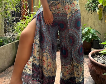 Handgemachte Rayon Palazzohose: Boho Hose mit weitem Bein