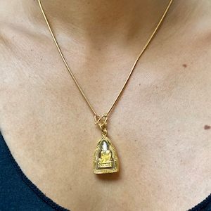 Phra LP Thuad Thai Buddha Amulet: Gold Plated Pendant for Luck & Protection