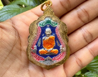 LP Ruay Thai Amulet: Gold Plated Monk Pendant for  charm protection