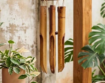 手作りの竹製ウィンドチャイム 自然な癒しの音 庭の吊り下げ装飾