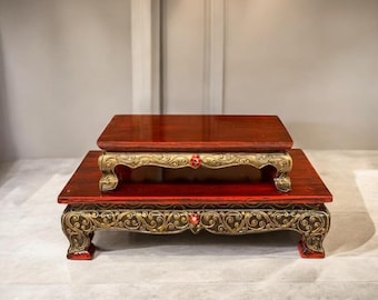 Thailand Buddha Basis Set aus Holz: Goldener Hausaltar und Dekoration