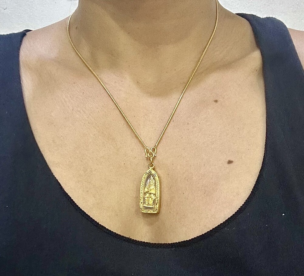 Thao Wessuwan Thai Amulet Pendant: Gold Plated Guardian Talisman