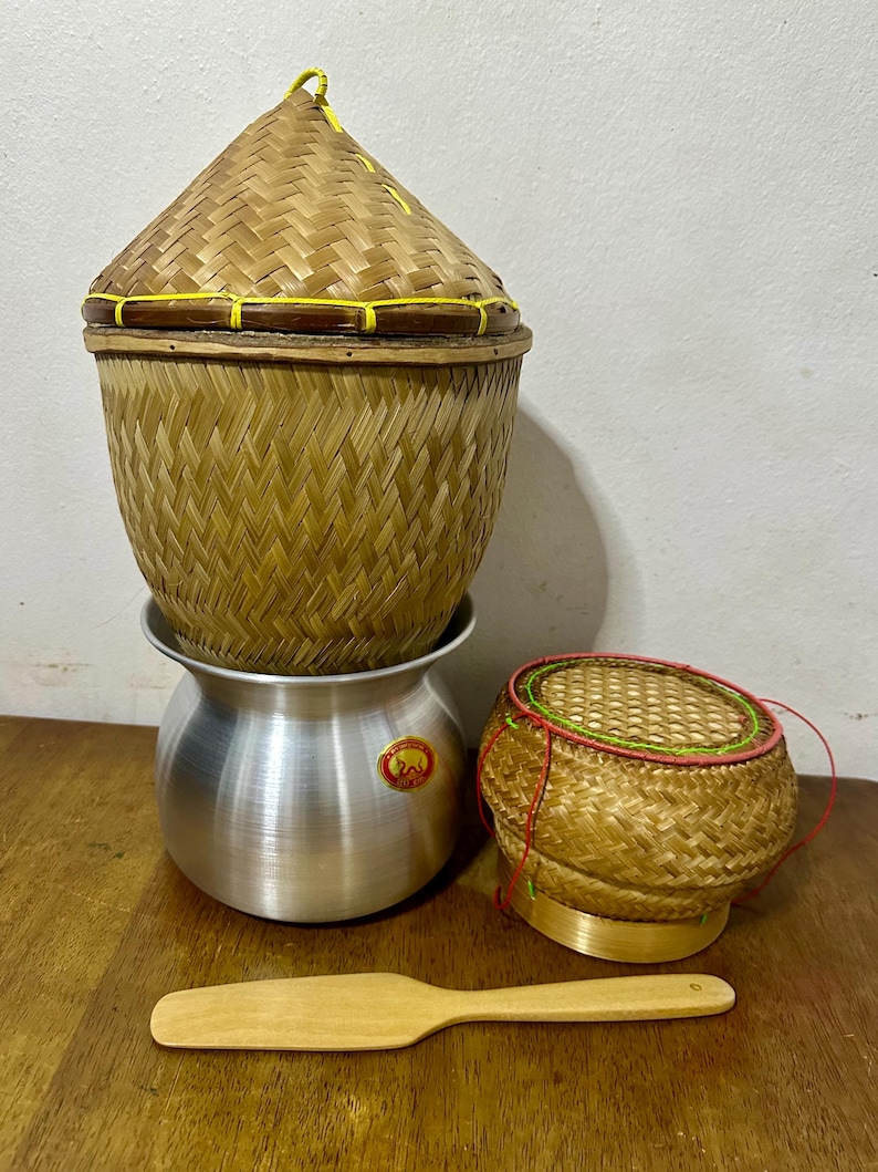 Handmade Bamboo Sticky Rice Steamer Set Traditional Thai Cooking - Etsy